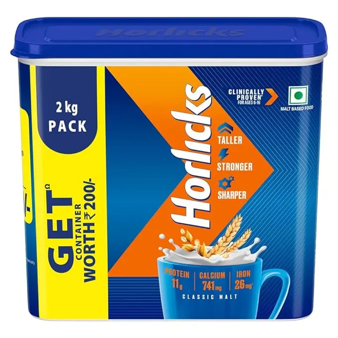 Horlicks Health & Nutrition Drink for Kids, 2kg Refill Container | Classic Malt Flavor | Supports Immunity & Holistic Growth | Nutritious Health Drink - Mytrendzcart