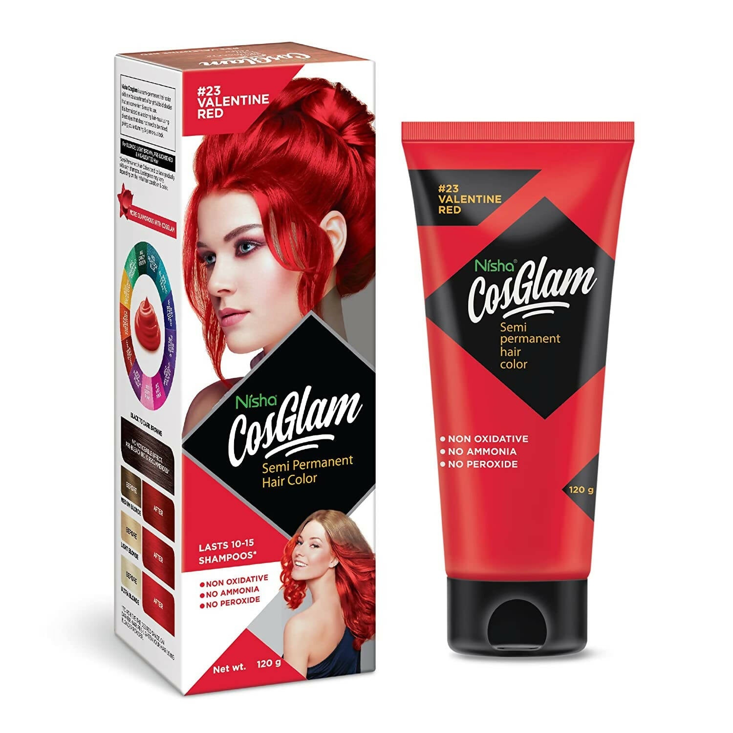 Nisha Cosglam Semi Permanent Hair Color 23 Valentine Red - Mytrendzcart