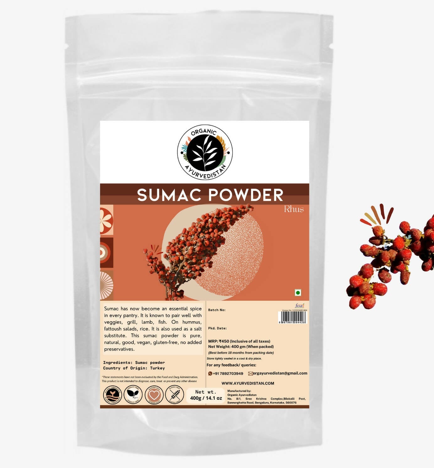 Organic Ayurven Sumac Powder - Mytrendzcart