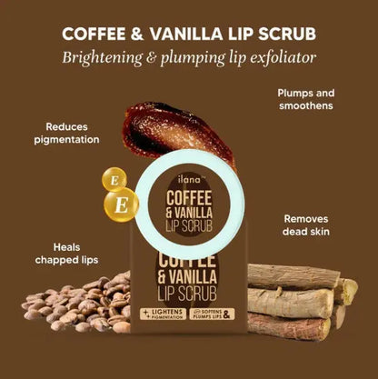 Ilana Lip Scrub - Brightening And Plumping Vegan Lip Exfoliator - Coffee & Vanilla -15 gm - Mytrendzcart