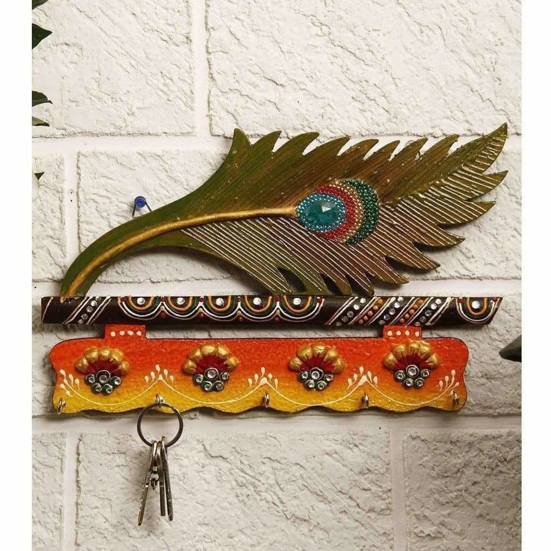 Jaipur Crafts Beautiful MorPankhi Wooden Key Holder -9 x 6 IN - Mytrendzcart