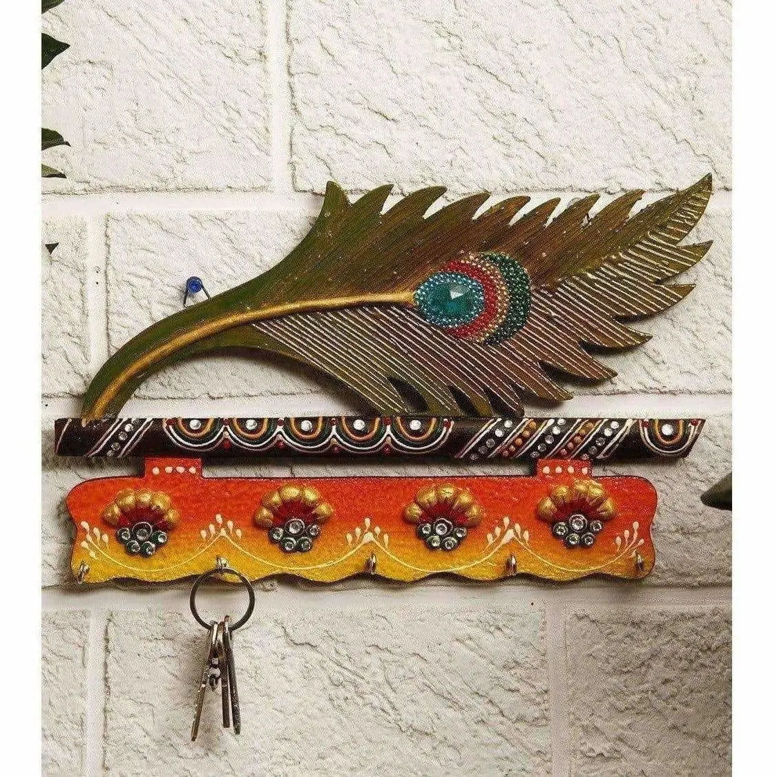 Jaipur Crafts Beautiful MorPankhi Wooden Key Holder -9 x 6 IN - Mytrendzcart