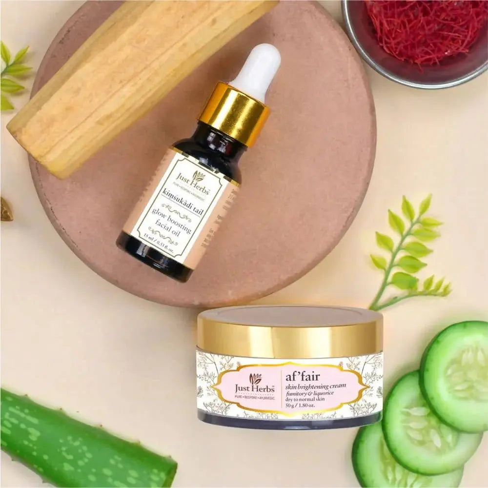 Just Herbs Kimsukadi Glow Boosting Facial Oil And Af'fair Skin Brightening Cream Combo -Combo - Mytrendzcart