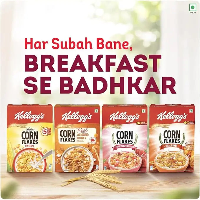 Kellogg's Corn Flakes Real Almond Honey 300g+45g EXTRA | High in Iron, Vitamin B1, B2, B3, B6 & C | Naturally Cholesterol Free | Corn Flakes, Breakfast Cereal - Mytrendzcart