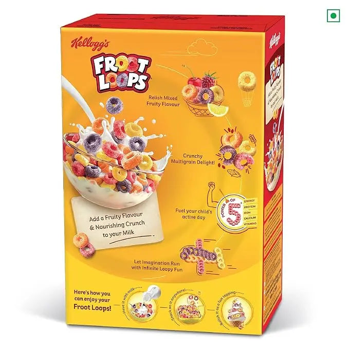 Kellogg’s Froot Loops 285g, Mixed Fruit Flavor | Power of 5: Energy, Protein, Iron, Calcium, Vitamins B1, B2, B3 & C | Crunchy Multigrain Breakfast Cereal for Kids - Mytrendzcart