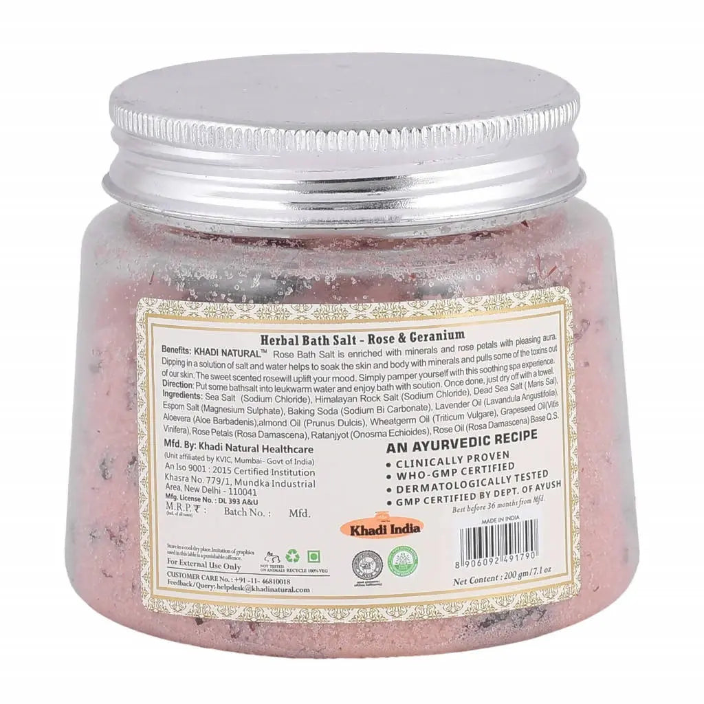 Khadi Natural Rose & Geranium With Rose Petals Bath Salt -200 gm - Mytrendzcart