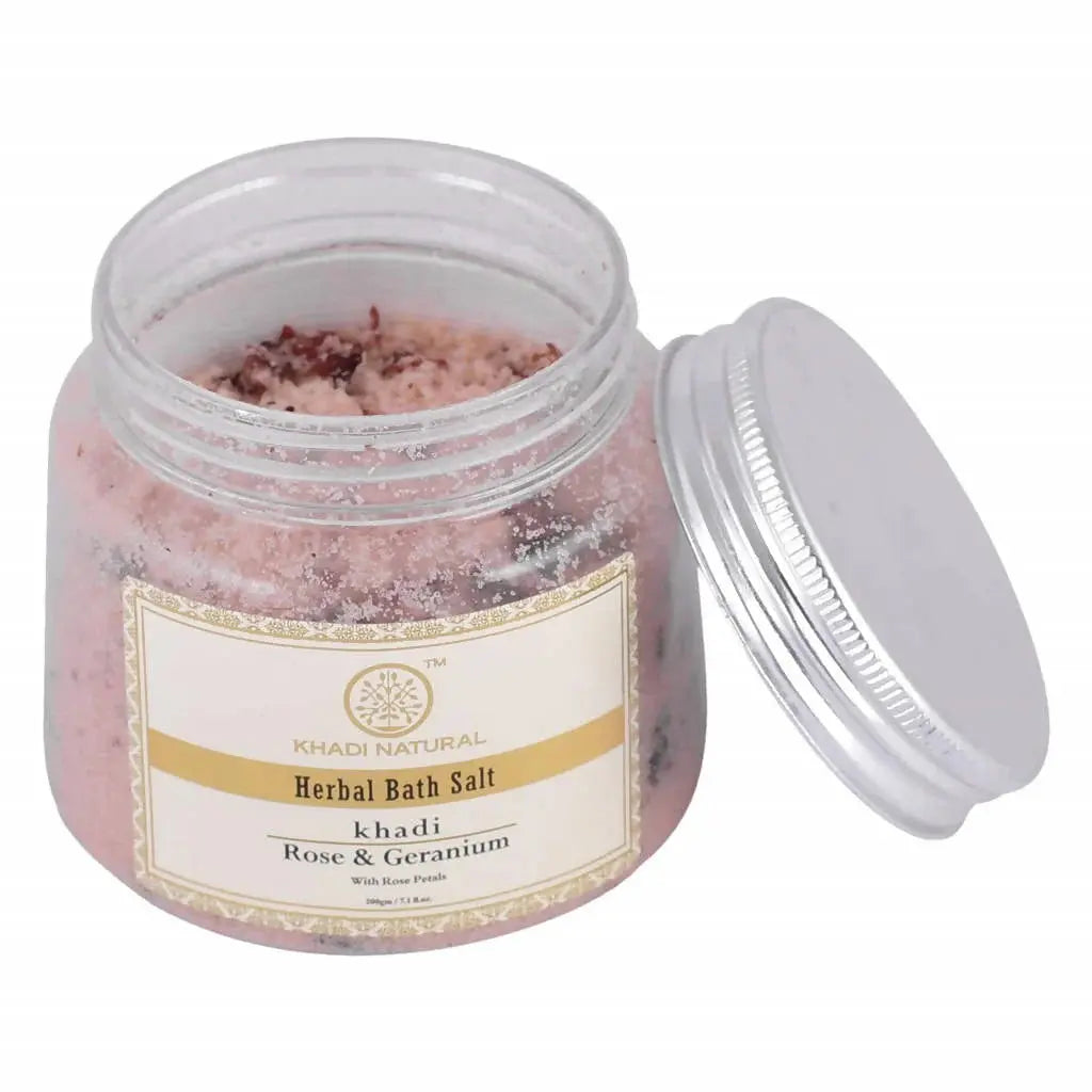 Khadi Natural Rose & Geranium With Rose Petals Bath Salt -200 gm - Mytrendzcart