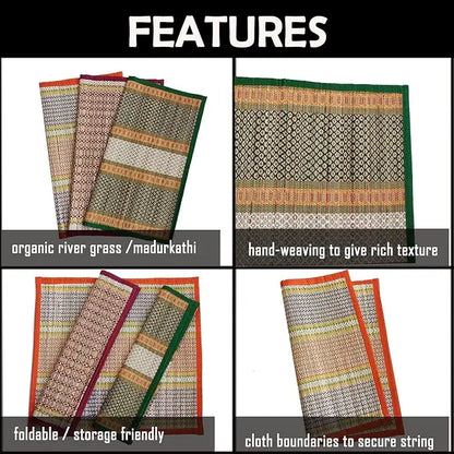 Montelal Store 18 X 18 Inch Hand Made Kusha Grass Aasan For Pooja (Multicolour) -Pack Of 3(Madurkathi River Grass Sedge/Korai) - Mytrendzcart