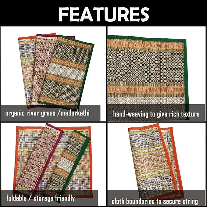 Montelal Store 18 X 18 Inch Hand Made Kusha Grass Aasan For Pooja (Multicolour) -Pack Of 3(Madurkathi River Grass Sedge/Korai) - Mytrendzcart