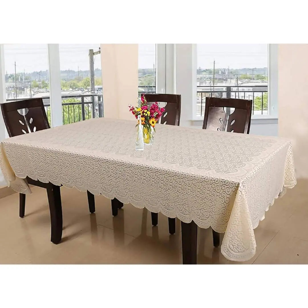 Kuber Industries 6 Seater Dining Table Cover - Cream - Mytrendzcart