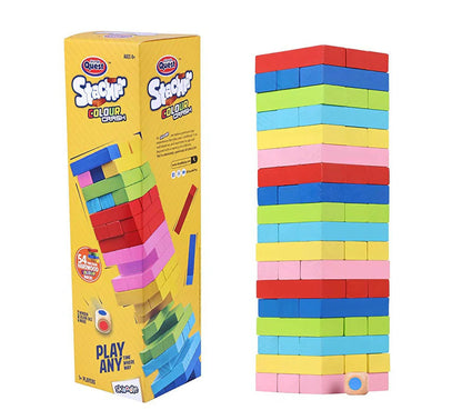 Skoodle Quest Stackrr Color Crash Tumbling Tower Game with 54 Precision Wooden Blocks of Premium Beachwood for Adults and Kids Mytrendzcart