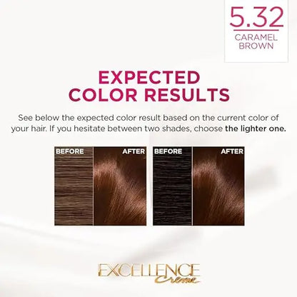 L'Oreal Paris Hair Colour, Radiant At-Home Hair Colour with up to 100% Grey Coverage, Excellence Creme, 5.32 Caramel Brown, 72ml+100g - Mytrendzcart