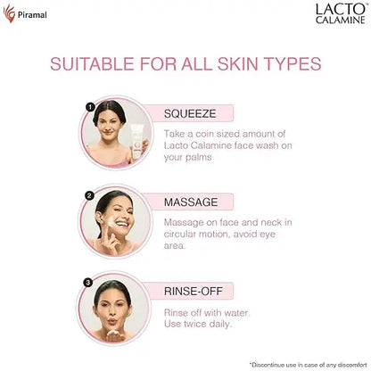 Lacto Calamine Face Wash For Oily Skin |100ml each- Pack of 2 | Kaolin Clay, Niacinamide & Vitamin E | Facewash Reduces Excess Oil, Controls Pimples, Blackheads & Whiteheads |Face wash For Women & Men - Mytrendzcart