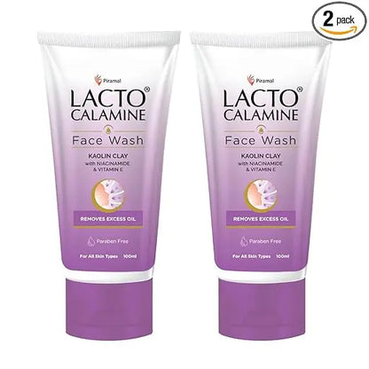 Lacto Calamine Face Wash For Oily Skin |100ml each- Pack of 2 | Kaolin Clay, Niacinamide & Vitamin E | Facewash Reduces Excess Oil, Controls Pimples, Blackheads & Whiteheads |Face wash For Women & Men - Mytrendzcart