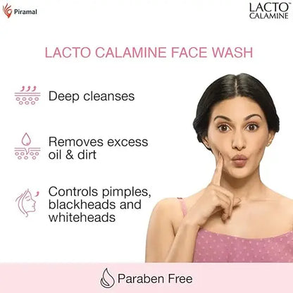 Lacto Calamine Face Wash For Oily Skin |100ml each- Pack of 2 | Kaolin Clay, Niacinamide & Vitamin E | Facewash Reduces Excess Oil, Controls Pimples, Blackheads & Whiteheads |Face wash For Women & Men - Mytrendzcart
