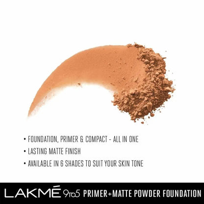 Lakme 9 To 5 Primer With Matte Powder Foundation Compact - Natural Almond - Mytrendzcart