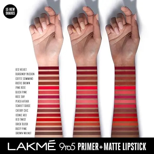 Lakme 9 To 5 Primer + Matte Lipstick, Matte Finish, Lightweight Lipstick, Lasts For 16Hrs, Nourishes Lips & Great For Daily Use, Burgundy Passion, 3.6g - Mytrendzcart