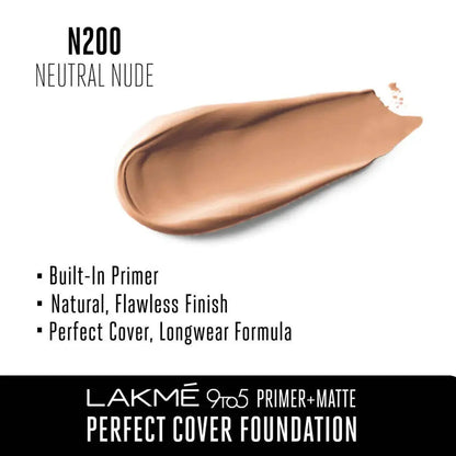 Lakme 9 To 5 Primer + Matte Perfect Cover Foundation N200 Neutral Nude -25 ml - Mytrendzcart