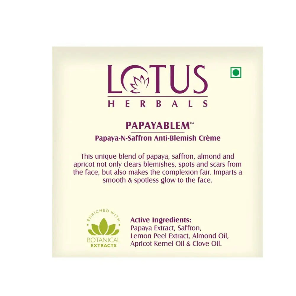 Lotus Herbals Papayablem Papaya-N-Saffron Anti-Blemish Creme -50 gm - Mytrendzcart