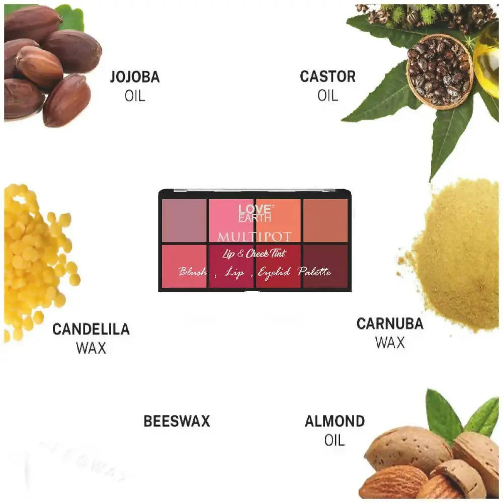 Love Earth Blush, Lips, Eyelid Palette With Richness Of Jojoba Oil And Vitamin E -16 gm - Mytrendzcart