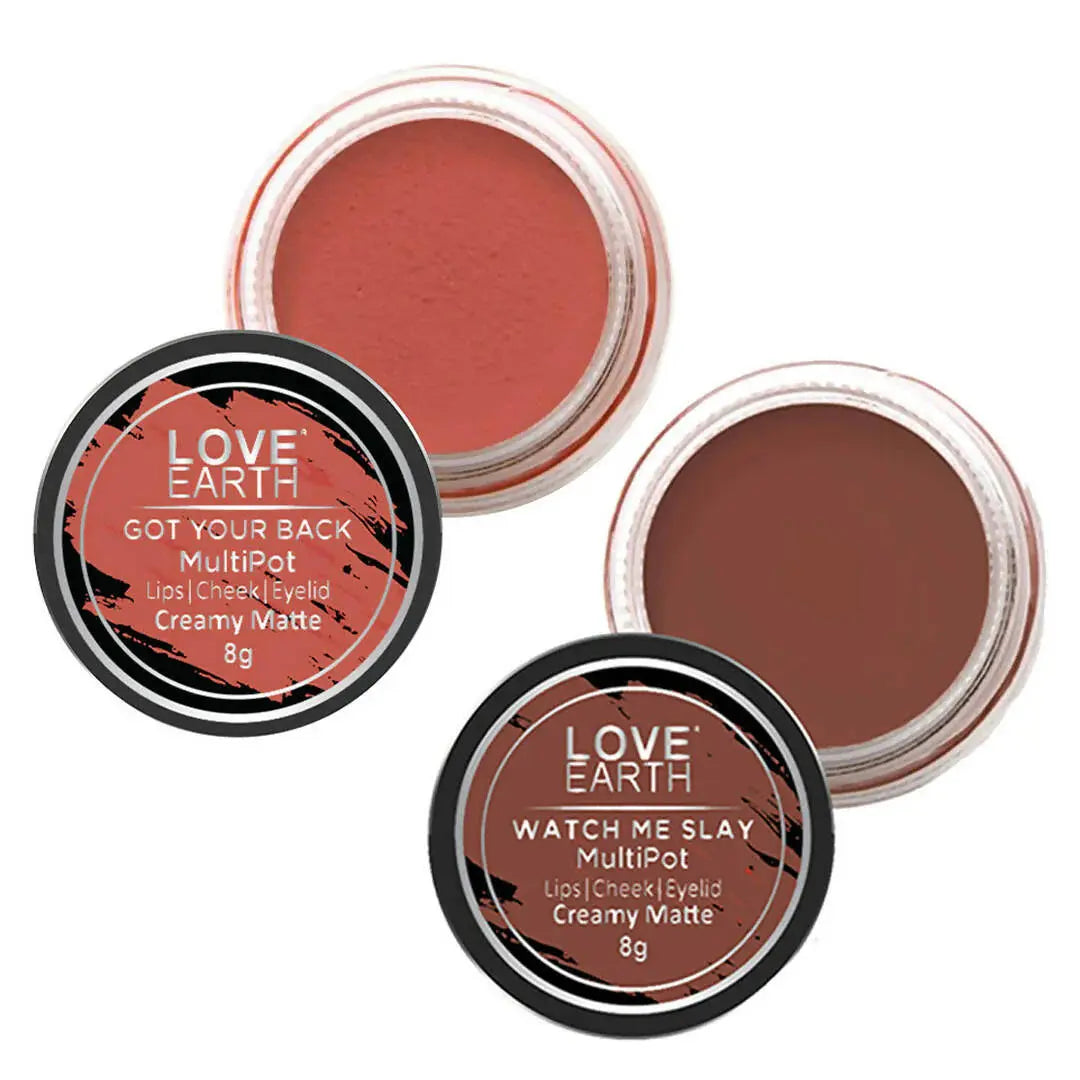 Love Earth Lip Tint & Cheek Tint Multipot Combo (Coral & Caramel Brown) -Combo - Mytrendzcart
