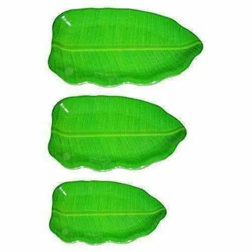 Plastic Banana Leaf Shape South Indian Dinner / Lunch Serving Plate for All Occasions Green - 3 Pieces - Mytrendzcart