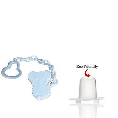 Safe-O-Kid Animal Design Silicone Pacifier/Soother With Holder Chain And Clip, Blue Bear Mytrendzcart