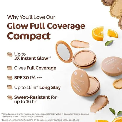 Mamaearth Glow Full Coverage Compact SPF 30 with Vitamin C & Turmeric for up to 3X Instant Glow - 9 g | Even Toned Complexion | Mattifying| Up to 16-Hour Oil Control & Sweat-Resistant (Natural Glow) - Mytrendzcart