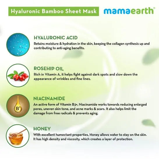 Mamaearth Hyaluronic Bamboo Sheet Mask -Pack of 1 - Mytrendzcart