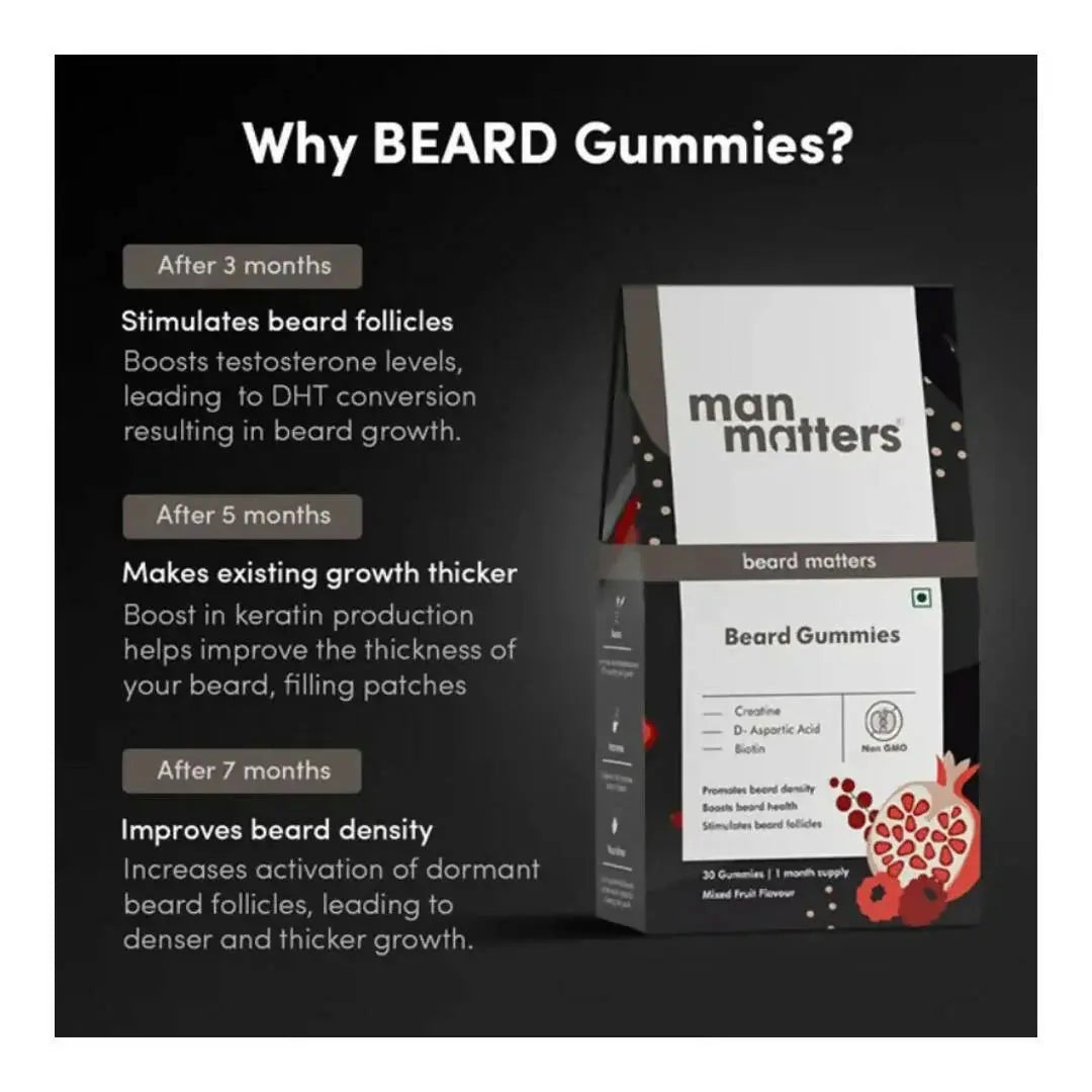 Man Matters Beard Growth Gummies, Promotes Beard Density -30 gummies - Mytrendzcart