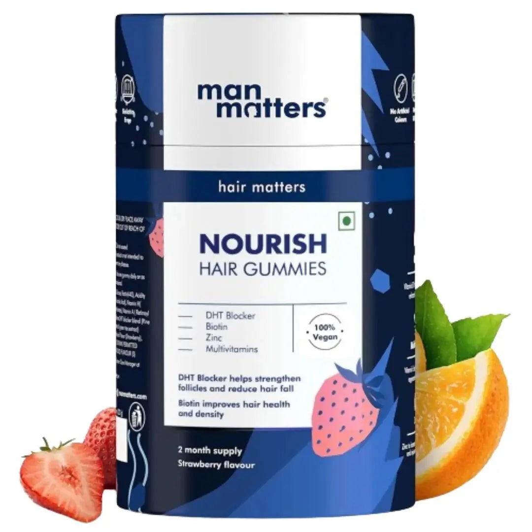 Man Matters Biotin Nourish Hair Gummies - Strawberry Flavor With Zinc & Multivitamins -60 Gummie - Mytrendzcart