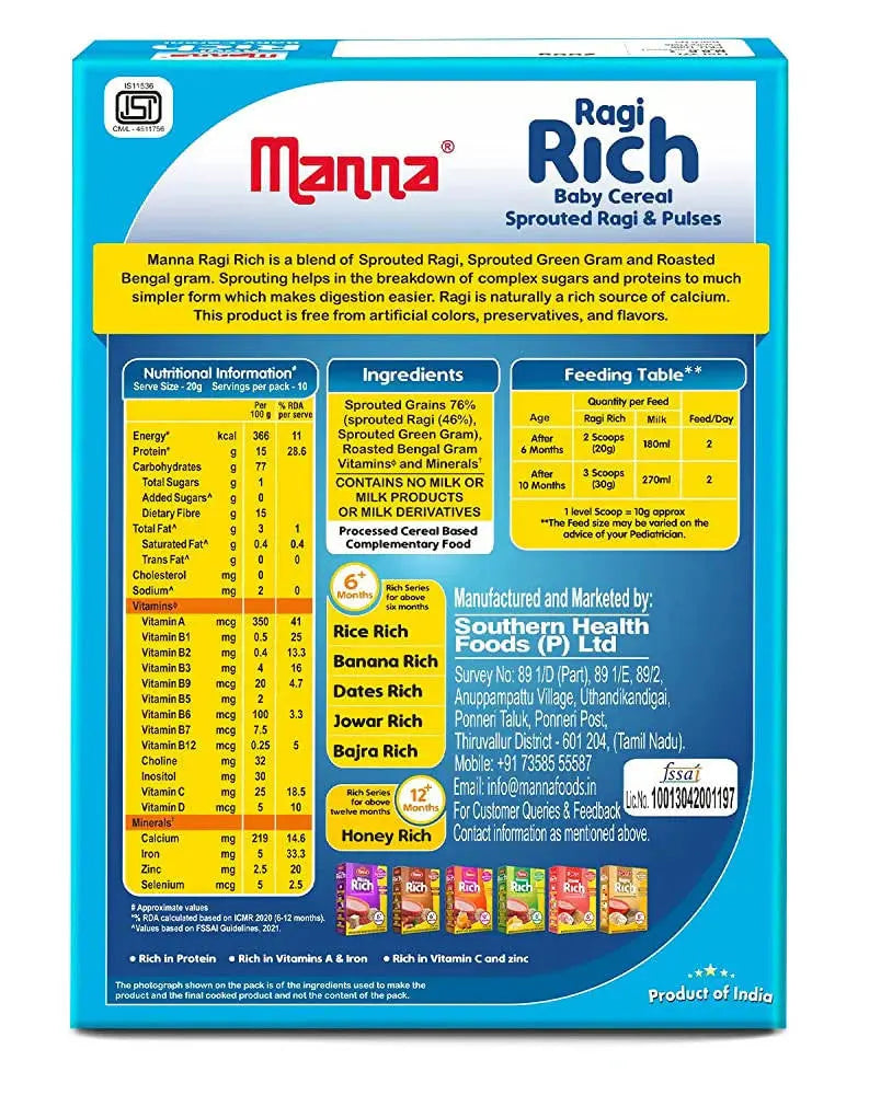 Manna Ragi Rich Baby Cereal For 6+ Months -200 gm - Mytrendzcart