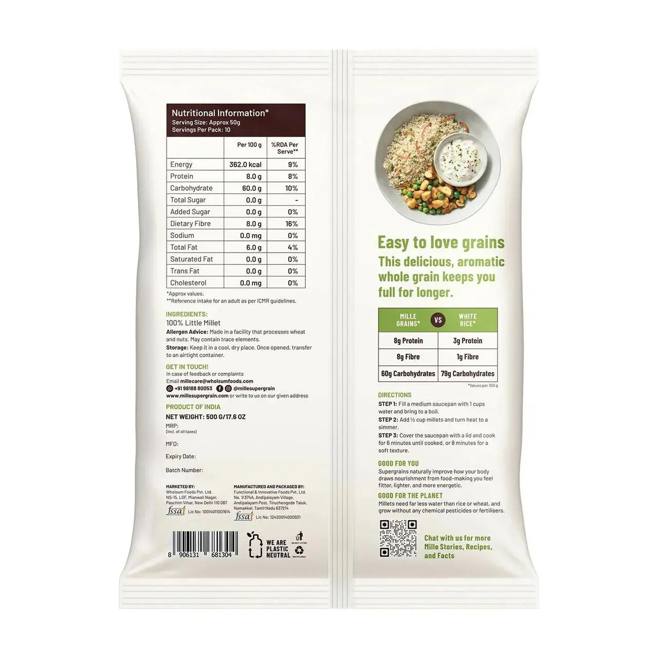 Mille Little Millet Whole Grain -Pack of 4 - 500 gm - Mytrendzcart