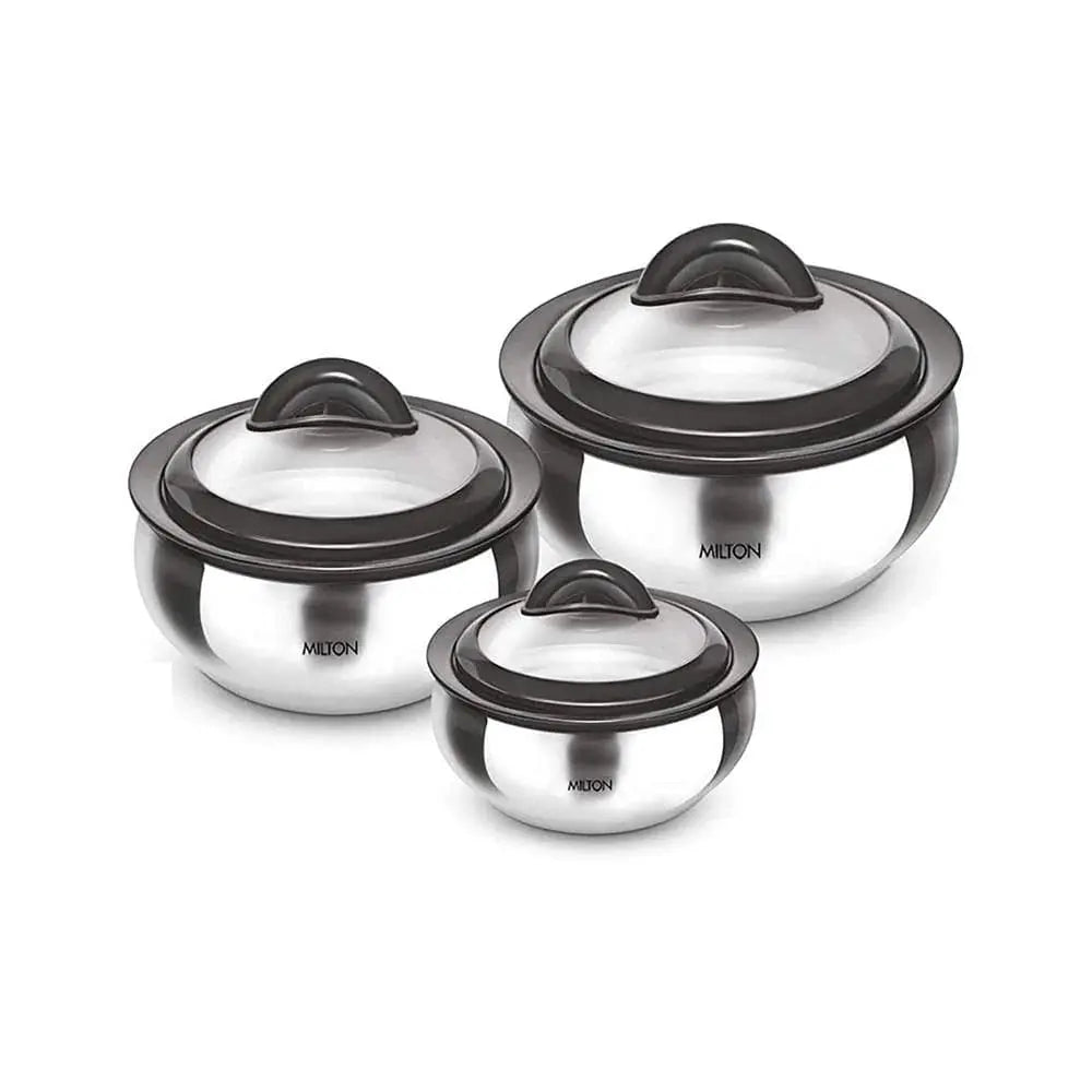 Milton Stainless Steel Casserole with Glass Lid - Set of 3 - Mytrendzcart