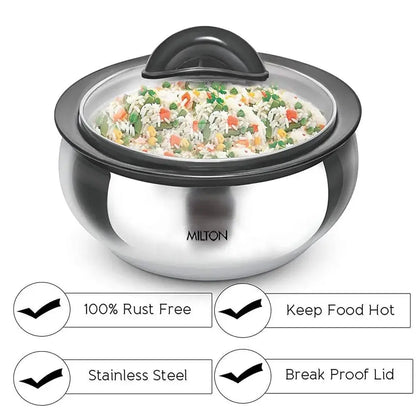 Milton Stainless Steel Casserole with Glass Lid - Set of 3 - Mytrendzcart