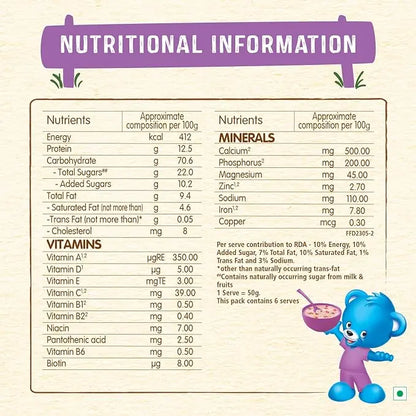 NESTLÉ CEREGROW Kids Cereal-Multigrain,Milk &Fruits|Rich in Iron, Calcium & Protein|Nutrient-Rich Tasty Breakfast |NO Added Colors or Flavors|16 Nutrients for Growth |300g - Mytrendzcart