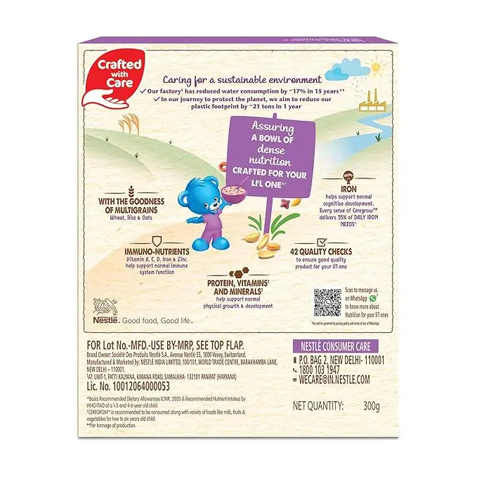 NESTLÉ CEREGROW Kids Cereal-Multigrain,Milk &Fruits|Rich in Iron, Calcium & Protein|Nutrient-Rich Tasty Breakfast |NO Added Colors or Flavors|16 Nutrients for Growth |300g - Mytrendzcart