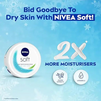 NIVEA Soft Light Moisturizer, 300 ml, for Face, Hand & Body, Non-Greasy Cream with Vitamin E & Jojoba Oil for Instant Hydration - Mytrendzcart