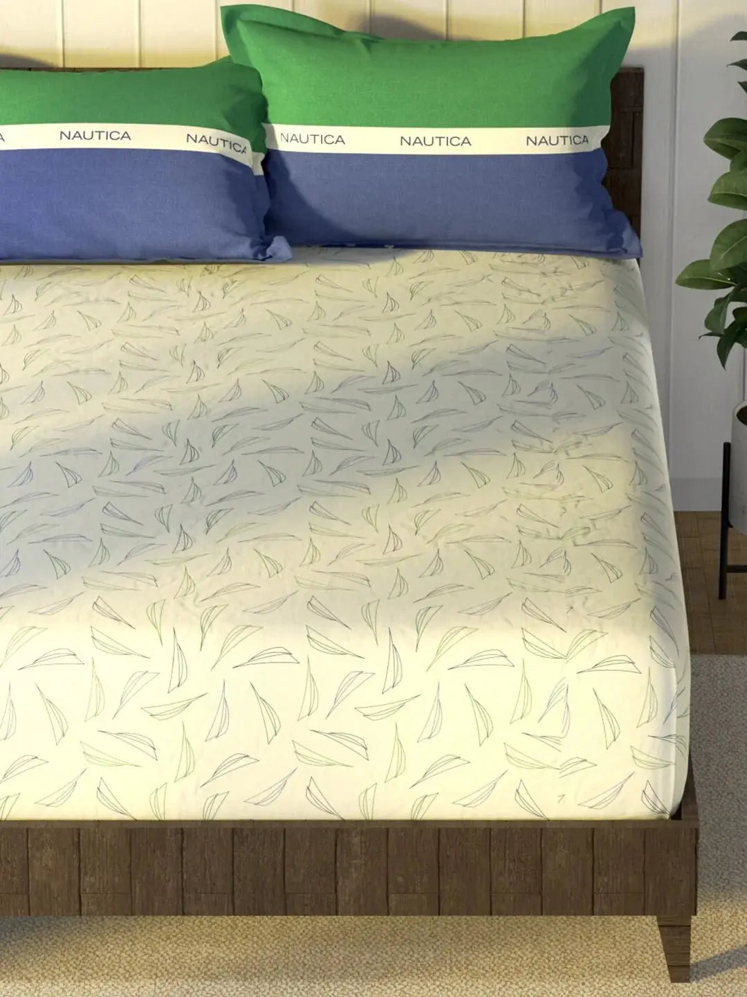 Nautica Noridge Green & Blue Floral Cotton 160 TC King Bedsheet With 2 Pillow Covers -Double King - Mytrendzcart