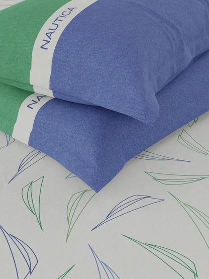 Nautica Noridge Green & Blue Floral Cotton 160 TC King Bedsheet With 2 Pillow Covers -Double King - Mytrendzcart