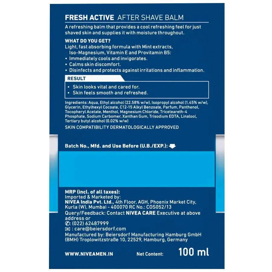 Nivea Men Fresh Active After Shave Balm -100 ml - Mytrendzcart