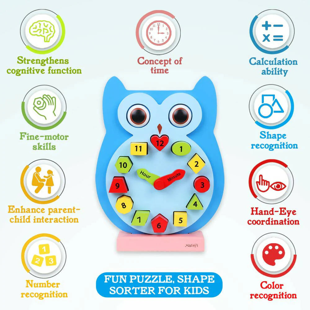 Matoyi Wooden Colorful Owl Clock With Magnetic Blocks Mytrendzcart