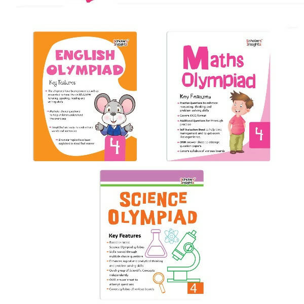 Scholars Insights Olympiad English, Maths and Science Workbooks Grade 4| Set of 3| Ages 9 - 11 Year - Mytrendzcart