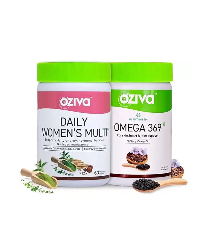 OZiva Daily Women’s Multi | Multivitamin capsules for Women with Shatavari & Brahmi | Supplements for Hormonal Balance & Stress Management (Wellness combo Pack) - Mytrendzcart