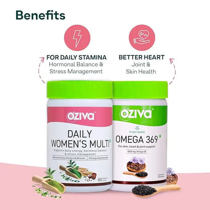 OZiva Daily Women’s Multi | Multivitamin capsules for Women with Shatavari & Brahmi | Supplements for Hormonal Balance & Stress Management (Wellness combo Pack) - Mytrendzcart