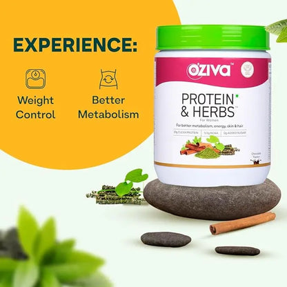 OZiva Protein & Herbs, Women, (Natural Protein Powder with Ayurvedic Herbs like Shatavari, Giloy, Curcumin & Multivitamins for Boosting Energy, Skin & Hair (Vanilla Almond, 1kg) - Mytrendzcart