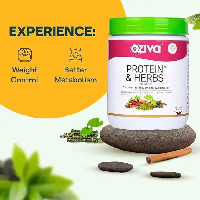 OZiva Protein & Herbs, Women, (Natural Protein Powder with Ayurvedic Herbs like Shatavari, Giloy, Curcumin & Multivitamins for Boosting Energy, Skin & Hair (Vanilla Almond, 1kg) - Mytrendzcart