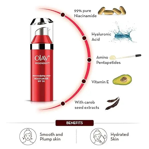 Olay Regenerist Micosculpting Day Cream with SPF 30 | Hydrated, Plump, Bouncy Skin | With Hyaluronic Acid, Niacinamide and Peptides | Normal, Oily, Dry, Combination Skin | 50g - Mytrendzcart