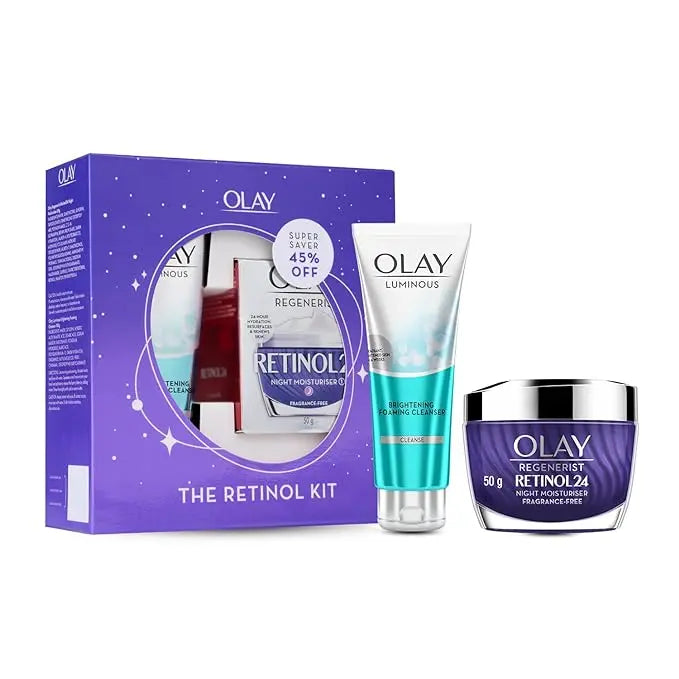 Olay Retinol Kit for Overnight Repair | Retinol Cream with Free Cleanser | Plumper, Younger looking Skin | 24h Hydration | Fragrance Free | Normal, Oily, Dry,Combination Skin | Paraben & Sulphate Free | Pack of 2 - Mytrendzcart