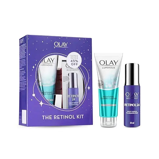 Olay Retinol Kit for Overnight Repair | Retinol Serum with Free Cleanser | Plumper, Younger looking Skin | 24h Hydration | Fragrance Free | Normal, Oily,Dry,Combination Skin | Paraben & Sulphate Free | Pack of 2 - Mytrendzcart
